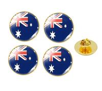 4 Pcs Australia Flag Button Pins, Round Crystal Glass Flag Lapel Pins, Australia Tourism Souvenirs, National Day Patriots Day Accessories, One Size, Zinc Glass, no gemstone