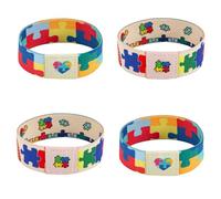 4 Pcs Autism Awareness Bracelet, Elastic Puzzle Autistic Jewelry Stretch Wristband, Colorful Motivational Jewelry for Women Men Adults,Personalised Child Safety ID Wristband