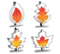 4 Pcs Autumn Leaf Cookie Cutters Set, Stainless Steel Biscuit Mold, Fondant Biscuit Cutters Includes Maple, Oak & Aspen Leaf Shapes for Fall, Thanksgiving, and Harvest Parties
