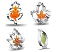 4 Pcs Autumn Leaves Cookie Cutter Stainless Steel-Maple, Oak Leaf, Leaf Shapes Cookie Fondant Biscuit Cutters for Fall, Autumn, Thanksgiving, Christmas Party Decorations