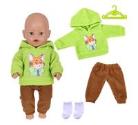 4 Pcs Baby Doll Clothes for 12-18 Inch Doll，Cartoon Fox Baby Doll Accessories for 30-45cm Dolls with Green Hoodie Brown Trousers White Socks Hanger Sweet Doll Clothes for Kids Birthday Gift