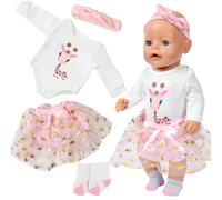 4 Pcs Baby Doll Clothes for 14-18 Inch Doll, New Doll Clothes Outfits Includes 1 Jumpsuit 1 Poncho 1 Hairband 1 Socks, Pink Giraffe Dolls Clothes Compatible with New Born Baby 35-45 cm Girls Birthday