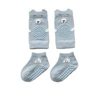 4 Pcs Baby Toddler Anti-slip Knee Pads and Socks Set for Crawling Cute Cartoon Animal Infant Knee Protector Ankle Socks Winter Leg Warmers Floor Socks with Rubber Dots for 1-3Years Old Boys Girls