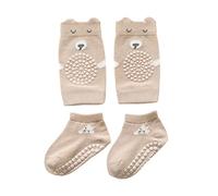 4 Pcs Baby Toddler Anti-slip Knee Pads and Socks Set for Crawling Cute Cartoon Animal Infant Knee Protector Ankle Socks Winter Leg Warmers Floor Socks with Rubber Dots for 1-3Years Old Boys Girls