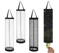 4 Pcs Bags Black Grocery Bag Holder Plastic Shopping Bag Holder for Grocery Mesh Hanging Storage Dispenser Reusable Trash Shopping Bags Organizer for Home Kitchen 14.5 Inches Gray Black