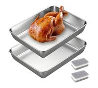 4 Pcs Baking Tray Set, 30 × 24 × 5.5cm Steel Oven Tray (Silver) | Portable Compact, Dust Proof, Stackable, Stands Securely for Bake Cakes Make Lasagne Cook Pizza Roast