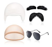 4 Pcs Bald Cap Costumes, Halloween Adults Mr Accessories Set for Men Women