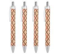 4 Pcs Ballpoint Pen, 0.5mm Medium Point Smooth Writing Black Ball Pens, Retractable Black Red Beige And White Plaid Tartan Gel Pens for Home