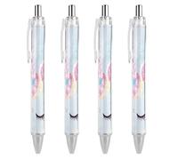 4 Pcs Ballpoint Pen, 0.5mm Medium Point Smooth Writing Black Ball Pens, Retractable Cute Magical Rainbow Unicorns Face Gel Pens for Home