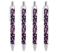 4 Pcs Ballpoint Pens for Men Women, Gothic Magic Witch Witchy Trippy Purple Mushrooms Retractable Pens Quick Dry Black Ink Writing Pens 0.5mm Study Office Supplies