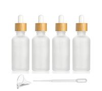 4 Pcs Bamboo Frosted Glass Eye Dropper Bottle,Empty Essential Oil Bottles With Pure Glass Pipettes,Bamboo Cap Makeup Travel Cosmetic Sample Container-Pipette&Funnel included (50ml/1.7 Ounce)