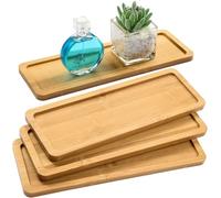 4 Pcs Bamboo Trays 28x10x1cm Rectangular Bamboo Serving Tray Wood Serving Platter Flower Plant Succulent Pot Holder Succulent Planter Tray for Kitchen Dining Snack Fruit Pastries Chocolate