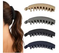 4 Pcs Banana Hair Clip Set, Frosted Non-Slip Double-Comb Grip, Quick Updo Styling Accessory for Everyday Wear, Matte Black Brown Khaki Dark Blue