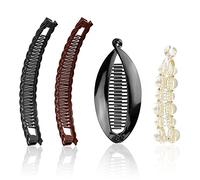 4 Pcs Banana Hair Clips, Double Combs Fishtail Pearl Clip Accessories, Retro Plastic Comb Grips, DIY Hairstyles, for Thick Fluffy and Curly Hair