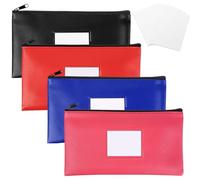 4 Pcs Bank Money Bags with ZipperMoney Pouch, Cash Bags for Banking, Leatherette Money Wallet Envelopes with Framed ID Window for Business Office Coins Bills Cash Cosmetics + 8 Blank Cards(11x6")