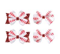 4 Pcs Baseball Hair Bow Clips Softball Hair Bows Bowknot Hair Clips Grosgrain Ribbon Bow Hair Clips Sport Hair Barrettes Sports Cheer Hair Accessories