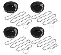 4 Pcs Bath Plug, Universal Rubber Bath Plug and Chain, 42mm-45mm Basin Plug with 400mm Stainless Steel Chain, Bathroom Sink Plug Replacement Silicone Drain Stopper for Bathtubs Kitchen Bathroom