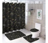 4 Pcs Bathroom Sets with Shower Curtain and Rugs - Fashion Black Gold Dragon Cool A Print Bathroom Mat Set Decor Accessories for U Shape and Toilet Lid Cover Mat with 12 Hooks