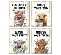 4 Pcs Bathroom Wall Art, Highland Cow Pictures, Highland Cow Wall Art for Toilet Bathroom Living Room Bedroom Hallway Decor 8x10 in Unframed