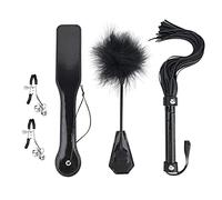 4 PCS BDSM Training Set Sex Whip Adult Sex Flap Paddle Role Playing Adult Role Playing Sex Game BDSM Feather Hand Flap Whip Nipple Clip Black