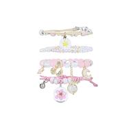 4 Pcs Beaded Cute Bracelets for Teen Girls Women, Dainty Cute Cartoon Crystal Beads Pearl Stretch Charm Handmade Adjustable Anklets Bracelet Set Birthday Gift for Friends, L, Acrylic, Agate
