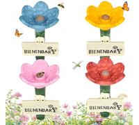 4 Pcs Bee Watering Station for Garden, Bee Cups for Garden with Resin Flower Shaped, Colorful Butterfly Insect Feeders with Stake Base for Outdoor Yard Decor