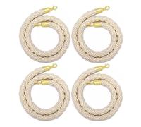 4 Pcs Beige Twisted Hemp Rope Stanchions - Crowd Control Barrier Kit for VIP Events, Parties, and Grand Openings - 3m/10ft Safety Braided Line