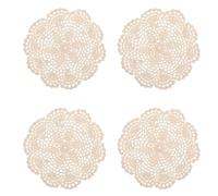 4 Pcs Beige Vintage Crochet Doilies, 7 Inches Round Table Colth Placemats Cotton Handmade Lace Placemats Rustic Decorate Floral Tablecloths for Tables Kitchen Dining Room Party Wedding Birthday(Beige)