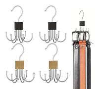 4 Pcs Belt Hanger 360° Rotating, Space Saving Belt Holder for Closet, Stainless Steel Six Claw Belt Hanger, Multifunctional Coat Hanger Hooks for Tie Belt Bra Tank Top Scarf