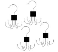 4 Pcs Belt Hangers, 360° Rotatable Tie Rack Hanger with 6 Hooks for Wardrobe Closet, Space-Saving Bra Storage Scarf Hanger, Small Spaces Organiser for Tank Top Hat Purse (Black)