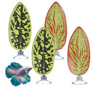 4 Pcs Betta Hammock Leaf for Fish Tank, Aquarium Plastic Plant Decor with Suction Cups, Green and Red Betta Resting Playing Hiding Accessories