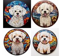 4 Pcs Bichon Frise Ceramic Coasters for Drinks Absorbent Round Absorbent Table Drink Coaster with Cork Base Wine Glasses Coffee Cups Mugs Mat for Christmas Decoration Gift(2)