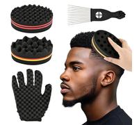 4 Pcs Big and Small Hole Hair Sponge Brushes - Afro Coils Hair Curls Brushes, Double Side Oval Magic Twists Coils Wave-Brush, Barbers Wave-Hairs Sponge Brush for Twists and Dreads, Home and Barber