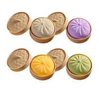 4 Pcs Big Bun Soft Stress Ball with Steamer, Simulation Food Design, Silicone Fidget Toy, Anxiety Relief, Funny Gag Present, Steamed Bun Toy with 4 Colors