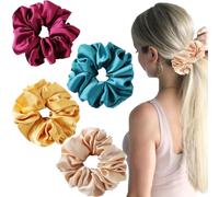 4 PCS Big Scrunchies for Women, Large Satin Hair Ties No Damage, Oversized for Sleeping, Jumbo for Curly Hair, Extra Large for Thick Hair, Giant