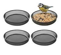 4 Pcs Bird Feeding Dish Set, Metal Mesh Parrot Food Bowls Iron Wild Birds Seed Feeder Tray, Wildlife Floor Feeding Tray Station for Birds, Outdoor (Black)