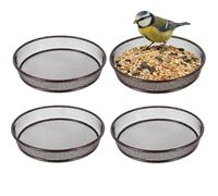 4 Pcs Bird Feeding Dish Set, Metal Mesh Parrot Food Bowls Iron Wild Birds Seed Feeder Tray, Wildlife Floor Feeding Tray Station for Birds, Outdoor (Brown)