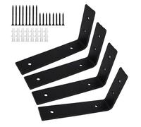 4 Pcs Black 6"x4" 3mm Heavy Duty Shelf Brackets Industrial Shelf Bracket L Shape Right Angle Corner Bracket for Wall Mounted Shelf 150mm -100mm