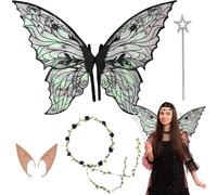 4 Pcs Black Angel Wings Set, Fairy Costume Accessories Black Fairy Wings Sparkling Sheer with Flower Headband, Angel Princess Fancy Dress Up Costumes for Halloween Party Cosplay
