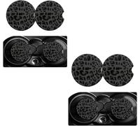4 Pcs Black Car Cup Coasters Leopard Cheetah Print Car Coasters for Cup Holders Anti-Slip Rubber Coaster Cars Interior Accessories