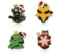 4 PCS Black Cat Brooch Christmas Pins,Cat with Christmas Tree Santa Claus Hat Lights String Star Enamel Backpack Lapel Pins Cartoon Animal Kitty Badges for Kids Boys Girls T-Shirt Bags Hat Decor