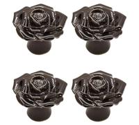 4 PCS Black Ceramic Drawer Pulls Cabinet Knobs Rose Flower Ceramic Door Knob Dresser Pull Handle Kitchen Cabinet Cupboard Door Handle Closet Dresser Drawer Knobs, Single Hole