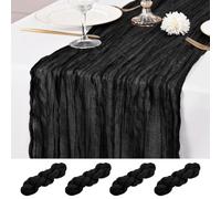 4 Pcs Black Cheesecloth Table Runner, 21x120 inch Black Table Runner Rustic Gauze Romantic Long Sheer Fabric 10Ft Cheese Cloth Table Runners for Wedding Party Bridal Baby Shower