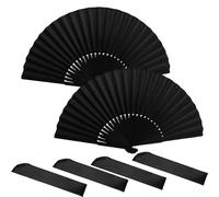4 Pcs Black Folding Hand Fans Classic Style Fabric Bamboo Ribs Hand Held Chinese/Spanish Foldable Fans for Wedding, Party Favors, Performance, Dance, Home Decorations, Festival