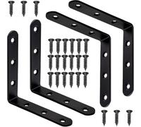 4 Pcs Black L Bracket Corner Braces Stainless Steel 4" x 4" Shelf Bracket for Wood, Shelves, Furniture, 90 Degree Support Joint Right Angle Brackets 100x100mm