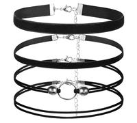 4 Pcs Black Lace Velvet Chocker Set Black Choker Necklaces for Woman Gothic Necklace Layered Adjustable Jewelry Soft Collar Chain Accessories for Gifts Cosplay Party - Simple and Low-Key Style