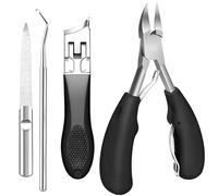4 Pcs Black Nail Clipper Set - One-Piece Sturdy Design & Built-in Nail Catcher, Perfect for Home Use, Travel, Thick/Ingrown Nails - Ideal for Men, Women, Families (Nail Clippers, Manicure Set)