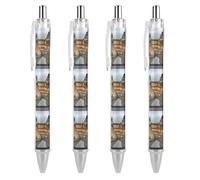 4 PCS Black Retractable Louvre Museum in Paris Ballpoint Pens 0.5mm Quick-Dry Liquid Ink Gel Pen with Pocket Clip Smudge-Free Smooth Writing Refillable Rollerball for Office Journaling Documents