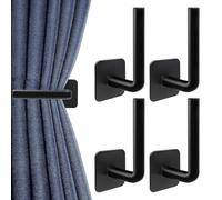 4 PCS Black Self Adhesive Curtain Hooks,Stylish L Shaped Curtain Holdbacks, Heavy Duty No Drilling Required Tie Backs Hooks for Home Decor, Kitchen, Bedroom, Lavatory Closet