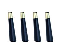 4 Pcs Black Solid Wood Furniture Legs with Brass Sleeves, 20cm Replacement Feet for Sofa, Bed, Cabinet, Chair, Couch - Stylish Conical Design
